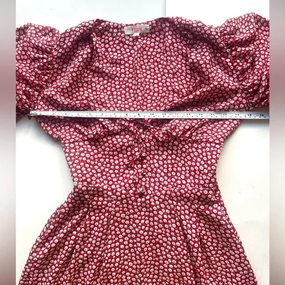 Eggie Red Floral Puff Sleeve Mini Dress – Small Romantic - Picture 3 of 7